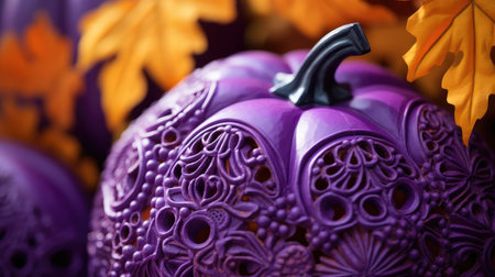 pumpkin fall purple illustration photograph close, up shot, designs leaves pumpkin fall purpleの素材