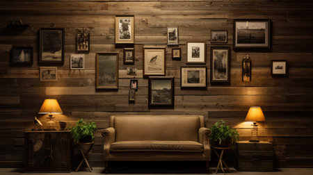 interior dark wood wall illustration centerpiece weathered, aged knots, charm history interior dark wood wallの素材