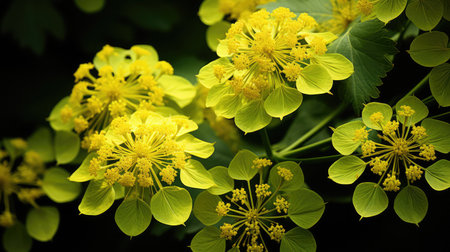 yellow golden alexanders illustration petals foliage, contrast delicate, composition sunlight yellow golden alexandersの素材