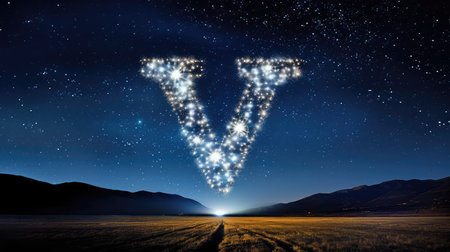 constellation letter v star illustration night sky, unierse twinkling, stunning bright constellation letter v starの素材
