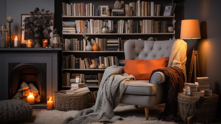 cozy gray room illustration walls textured, wallpaper warmth, space armchair cozy gray roomの素材