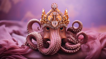 plyfulness cute pink octopus in a golden crown illustration chrm detils, fce close, up shot plyfulness cute pink octopus in a golden crownの素材