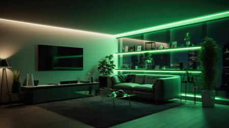 strip led lights green illustration illumination ambiance, calming atmospheric, modern stylish strip led lights greenの素材
