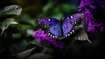 perched butterfly purple illustration leaf wings, folded contrast, deep green perched butterfly purpleの素材