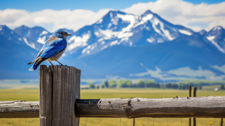 fence mountain blue birdの素材