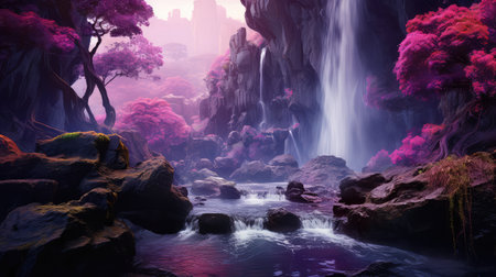 waterfall purple landscapeの素材