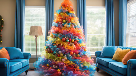 bright colorful christmas treeの素材