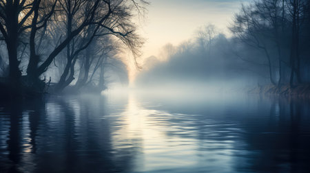 eerie fog over waterの素材