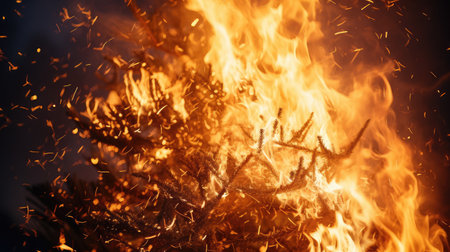 crackle christmas tree on fireの素材