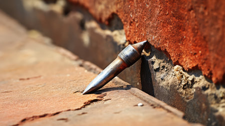 metal nail in wallの素材