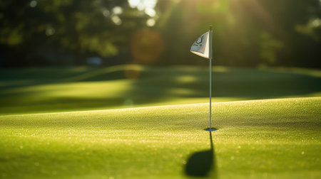 sun golf flag on greenの素材