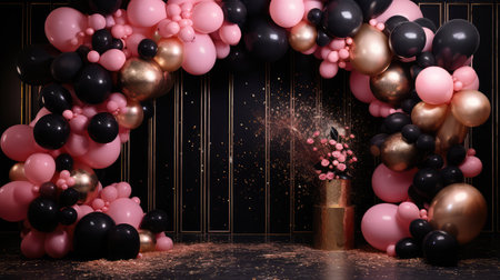 balloons pink confetti backgroundの素材