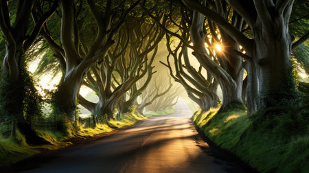 winding road with treesの素材