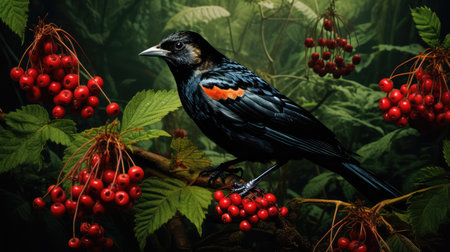 nature black birds with red wingsの素材