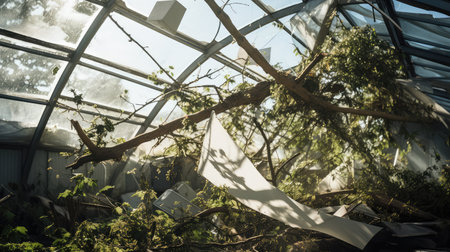 greenhouse tree fallen on roofの素材