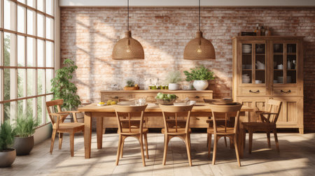 dining light stained woodの写真素材