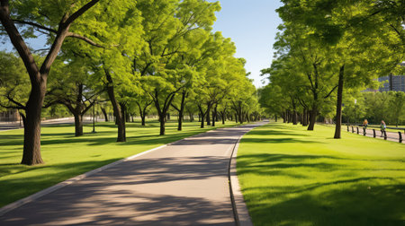 trees road with grass