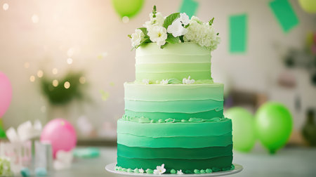tiers green birthday cakeの素材