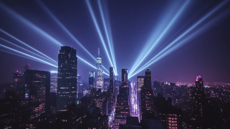 skyscrapers searchlight lightの素材