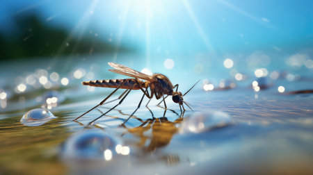 up mosquito on waterの素材