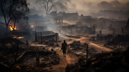 village on fireの写真素材