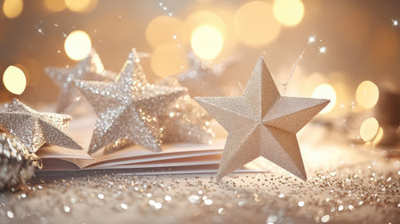 greeting silver glitter starsの写真素材