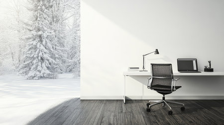 minimalist white wall background with floorの写真素材