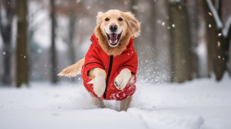 golden winter coat dogの素材