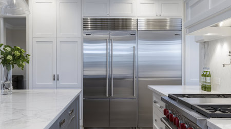 sleek refrigerator in kitchenの素材