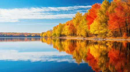 reflection scenic day leaves autumn backgroundの素材