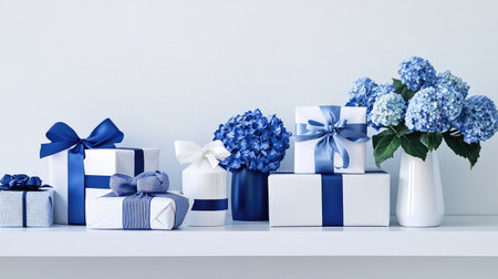 modern beautiful gift white blueの写真素材