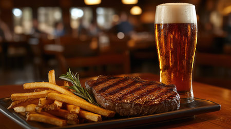 rustic steak and beerの写真素材