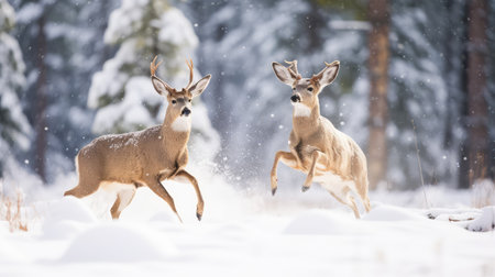 encounter mule deer snowの素材