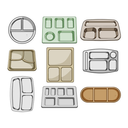 multi section meal tray set cartoon vector illustrationのイラスト素材