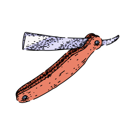 sharp barber straight razor sketch hand drawn vectorのイラスト素材