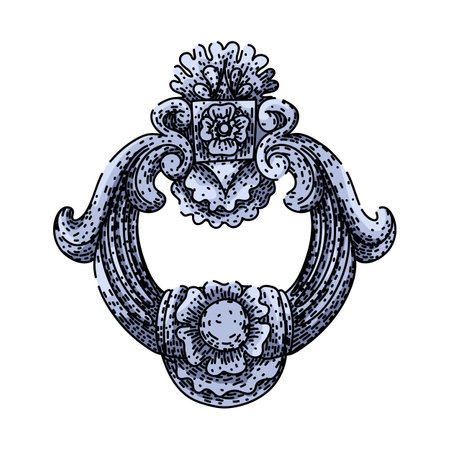 decorative iron door knocker sketch hand drawn vectorのイラスト素材