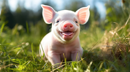 playful pig isolated on whiteの素材