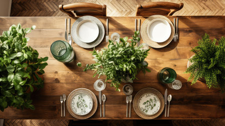 wood top view table plantの素材