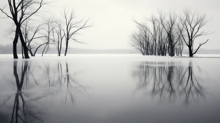trees winter background black and whiteの素材