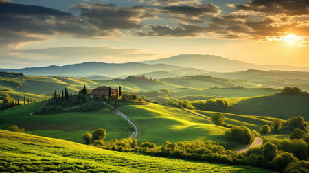 countryside land sunrise travel spring landscapeの素材