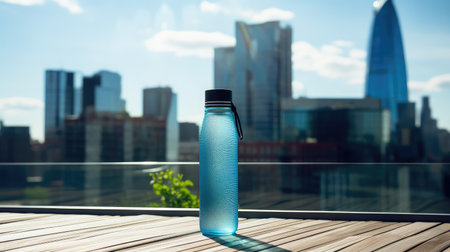 skyscrapers yoga mat and water bottleの素材