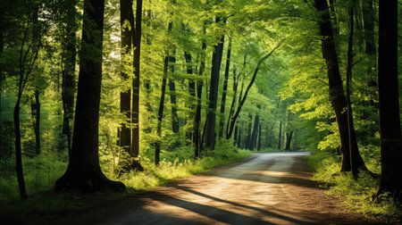 photograph dirt road in the woodsの素材