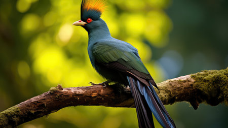 perched great blue turacoの素材