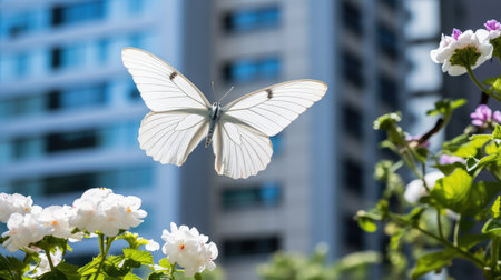 nature white butterfly flyingの素材