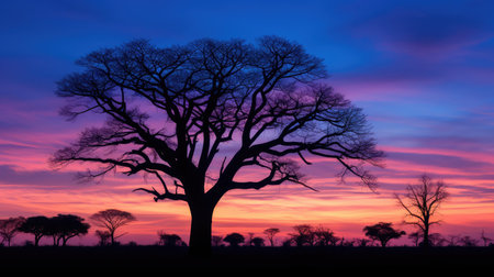 dawn african tree silhouetteの素材