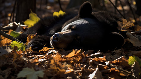 floor black bear sleepingの素材
