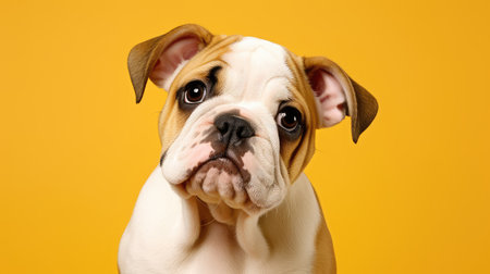 close dog yellow backgroundの素材
