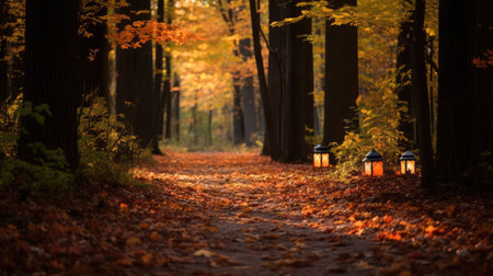 forest pumpkins and leavesの素材