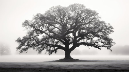 morning black and white photo oak treeの素材