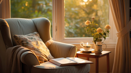 armchair coffee and booksの素材